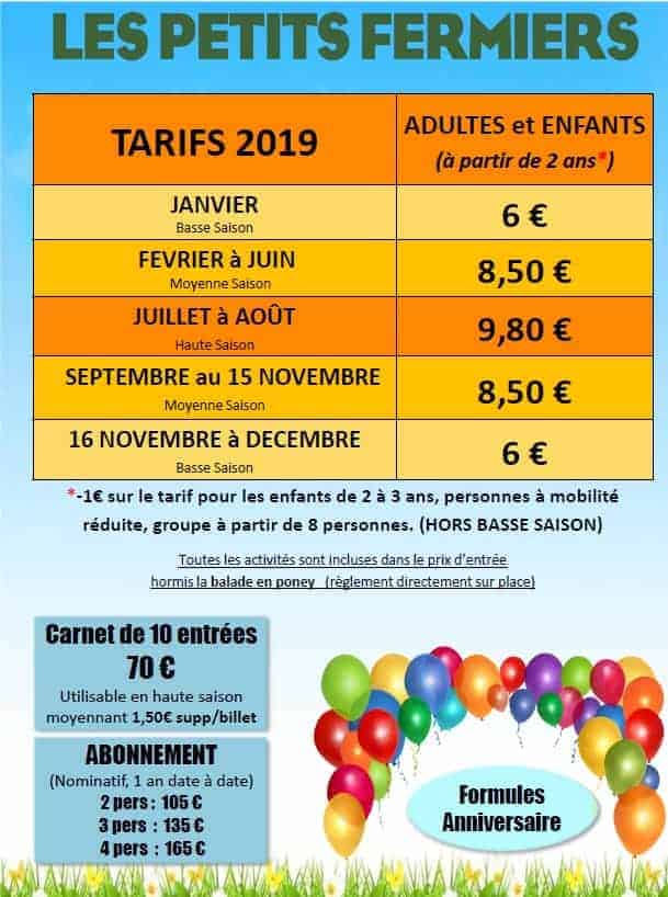 Petits Fermiers - Tarifs 2019