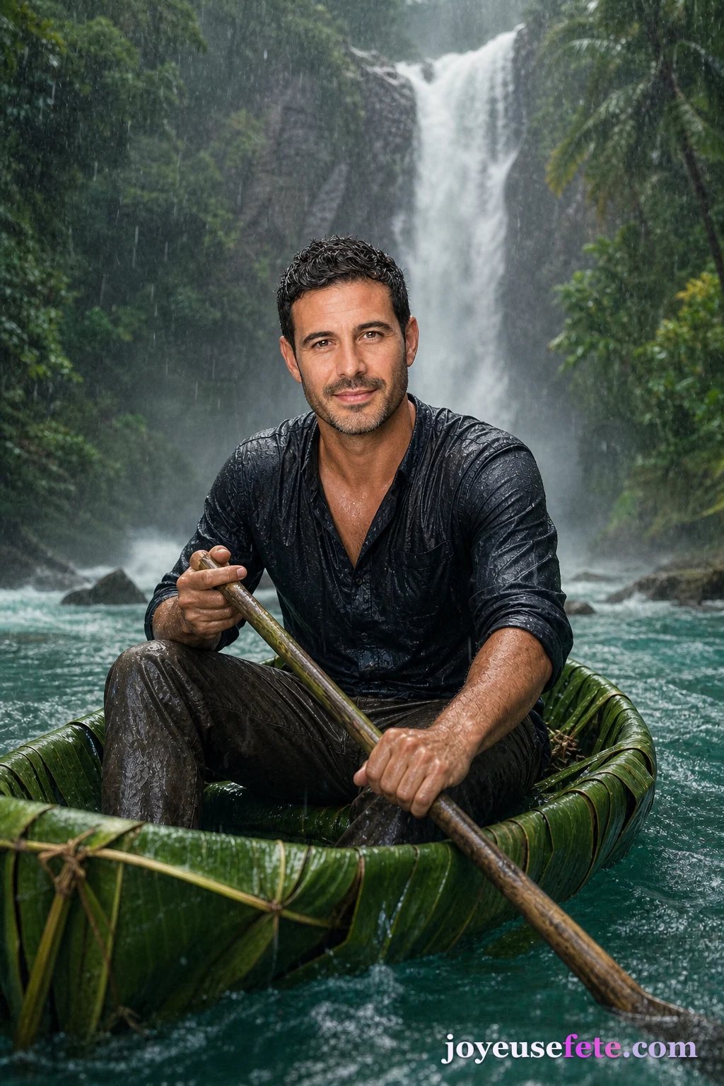 Portrait personnalisé transformé en aventurier au cœur de la jungle
