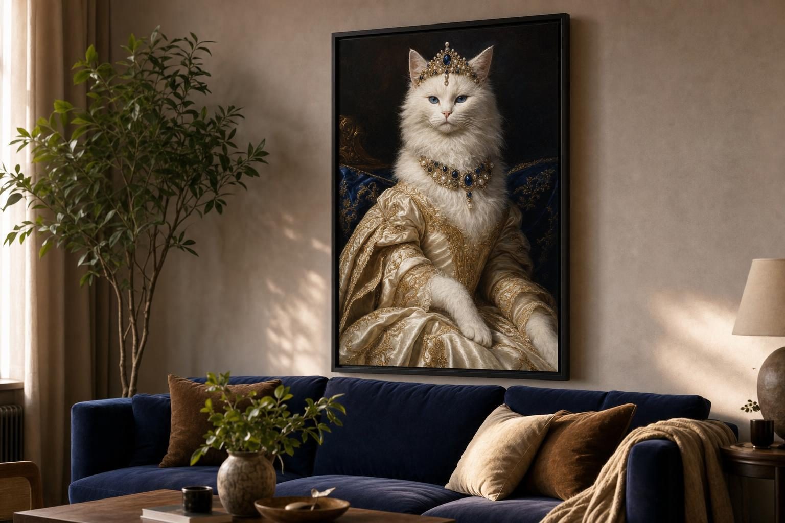 Tableau personnalisé imprimé et encadré, accroché dans un salon